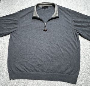 Allen Edmonds Men's XXL 1/4 Zip Pullover Sweater Heather Grey Pima Cotton Peru